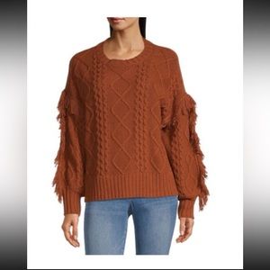 a.n.a Womens Crew Neck Long Sleeve Pullover Fringe Sweater